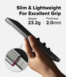 Galaxy Z Flip 7 Case | Fusion Design - Hand holding a slim phone case, highlighting 23.2g weight and 2.0mm thickness.