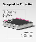 Galaxy Z Flip 7 Case | Fusion Design - Folded phone in clear case highlighting 3.3mm display bezel and 1.0mm camera edge.