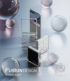 Galaxy Z Flip 7 Case | Fusion Design - Clear phone cases with Seoul typography displayed around Galaxy Z Flip 7 phones and glass spheres.