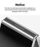 Galaxy Z Flip 7 Screen Protector | Hinge Dual Easy Pro Film (2 Pack) - Notice text about installation lines above a close-up of a Samsung phone hinge.