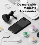 Galaxy Z Flip 7 Case | Onyx Magnetic - Black phone case surrounded by MagSafe car mount, wireless charger, and grips.
