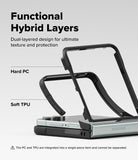 Galaxy Z Flip 7 Case | Onyx Magnetic - Exploded view showing hard PC and soft TPU layers of the phone case.