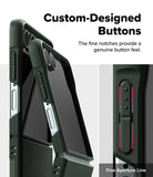 Galaxy Z Flip 7 Case | Onyx Magnetic - Close-up of phone case buttons with fine notches and textured grip detailing.