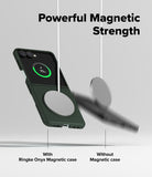 Galaxy Z Flip 7 Case | Onyx Magnetic - A magnetic charger holds a Z Flip 7 case while another falls without it.