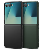 Galaxy Z Flip 7 Case | Onyx - Two Galaxy Z Flip 7 phones in black and dark green textured cases with dual rear cameras.