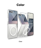 Galaxy Z Flip 7 Case | Slim Magnetic - Clear magnetic phone case shown on a Galaxy Z Flip 7 in folded and open states.