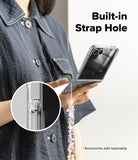 Galaxy Z Flip 7 Case | Slim Magnetic - Person holding a phone with a clear case featuring a built-in strap hole.
