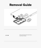 Galaxy Z Flip 8 Camera Protector | Camera Lens Frame Glass (2 Pack) - Camera lens protector removal guide showing the tool placement and lifting step to remove the lens cover.