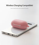 Galaxy Buds / Galaxy Buds+ Case - Pink - Pink Galaxy Buds case resting on a smartphone to demonstrate wireless charging.