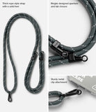 Holder Link Strap | Clear - Charcoal gray rope lanyard with black metal clips, Ringke branding, and a clear phone tab.