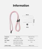Holder Link Strap | Clear - Pink rope strap and clear phone tether tab with dimensions and material specifications.