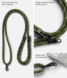 Holder Link Strap | Clear - Khaki rope-style lanyard with black metal clips, Ringke branding, and a clear phone case attachment.
