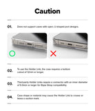 Holder Link Strap | Black - Infographic showing compatibility requirements for phone case port cutouts and strap connectors.