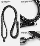 Holder Link Strap | Black - Black rope-style strap with metal clips, Ringke aperture, and tab closure details.