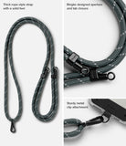 Holder Link Strap | Black - Gray rope-style lanyard with black metal clips, aperture, and tab closure for phone attachment.