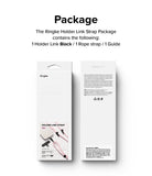 Holder Link Strap | Black - Front and back view of the Ringke product packaging box with text details and strap illustrations.