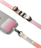 Holder Link & Snap Hook Lanyard Strap - Pink and cream adjustable phone lanyard with a gradient card holder attachment.