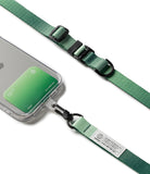 Holder Link & Snap Hook Lanyard Strap - Green phone lanyard with a snap hook attached to a clear phone case card holder.