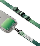Holder Link & Snap Hook Lanyard Strap - Green phone lanyard with a snap hook attached to a clear phone case card holder.