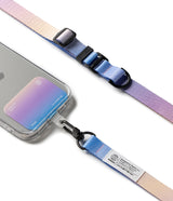 Holder Link & Snap Hook Lanyard Strap - Aurora gradient phone card holder attached to a clear case with a pastel strap.