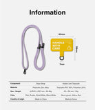 Holder Link Strap | Tarpaulin Yellow - Purple rope strap and yellow Handle With Care tarpaulin tag with dimension labels.