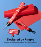 Holder Link Strap | Tarpaulin Neon Green - Red warning-themed straps and a Handle With Care tag on a blue background.