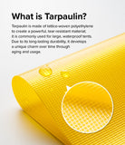 Holder Link Strap | Tarpaulin Yellow - Yellow tarpaulin material with water droplets and a circular zoom showing the weave.