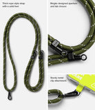 Holder Link Strap | Tarpaulin Neon Green - Olive green rope lanyard with black metal clips and Ringke branding details.