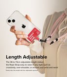 Holder Link Strap | Tarpaulin Neon Green - Hand holding a phone with a red Handle With Care tag and adjustable pink rope strap.