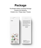 Ringke Strap Holder Link Design - Front and back views of a product packaging box for a phone strap and holder link.