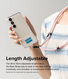 Ringke Strap Holder Link Design - Person holding a phone with a pink rope neck strap attached via a clear anchor tab.