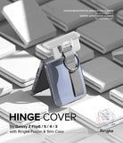 Galaxy Z Flip 6 / 5 / 4 / 3 | Hinge Cover - A clear phone case with a gray strap and hinge cover on a folded phone.