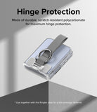 Galaxy Z Flip 6 / 5 / 4 / 3 | Hinge Cover - Clear polycarbonate hinge cover with a gray fabric strap and metal ring.