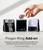 Galaxy Z Flip 6 / 5 / 4 / 3 | Hinge Cover - Three folded phones with removable webbing strap and carabiner ring grips.