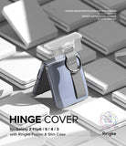 Galaxy Z Flip 6 / 5 / 4 / 3 | Hinge Cover - Clear hinge cover with a grey strap and ring on a folded Galaxy Z Flip phone.