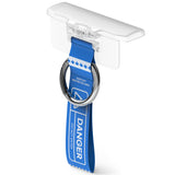 Galaxy Z Flip 7 FE / 6 / 5 / 4 / 3 | Hinge Cover Tarpaulin - Clear hinge protector with a blue Danger strap and ring.