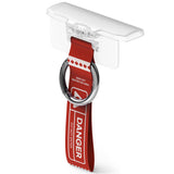 Galaxy Z Flip 7 FE / 6 / 5 / 4 / 3 | Hinge Cover Tarpaulin - Clear hinge cover with a red danger-themed strap and ring.