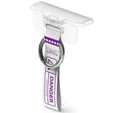 Galaxy Z Flip 7 FE / 6 / 5 / 4 / 3 | Hinge Cover Tarpaulin - Galaxy Z Flip 7 FE / 6 / 5 / 4 / 3 | Clear hinge cover with a white and purple "Danger" warning strap and metal ring.