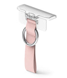 Galaxy Z Flip 6 / 5 / 4 / 3 | Hinge Cover - Clear hinge protector with a pink fabric strap and silver metal ring.