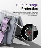 Galaxy Z Flip 6 / 5 / 4 / 3 | Hinge Cover - Clear phone case with a purple strap and spring-loaded hinge protection.