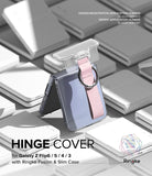 Galaxy Z Flip 6 / 5 / 4 / 3 | Hinge Cover - Clear hinge protector with a pink fabric strap and ring on a folded phone.