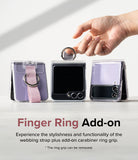 Galaxy Z Flip 6 / 5 / 4 / 3 | Hinge Cover - Hand holding a folded Galaxy Z Flip with a removable carabiner ring strap.