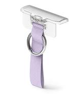 Galaxy Z Flip 6 / 5 / 4 / 3 | Hinge Cover - Clear plastic hinge protector with a lavender fabric strap and silver ring.