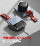 Galaxy Z Flip 7 FE / 6 / 5 / 4 / 3 | Hinge Cover Tarpaulin - Folded Galaxy Z Flip phones with red warning straps.