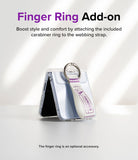 Galaxy Z Flip 7 FE / 6 / 5 / 4 / 3 | Hinge Cover Tarpaulin - Galaxy Z Flip 7 FE / 6 / 5 / 4 / 3 | Folded phone in a clear case with a white "DANGER" webbing strap and metal ring.