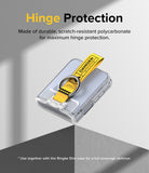 Galaxy Z Flip 7 FE / 6 / 5 / 4 / 3 | Hinge Cover Tarpaulin - Clear hinge cover with a yellow Danger strap and ring.