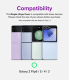 Galaxy Z Flip 7 FE / 6 / 5 / 4 / 3 | Hinge Cover Tarpaulin - Compatibility chart showing four Galaxy Z Flip phones.