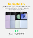 Galaxy Z Flip 7 FE / 6 / 5 / 4 / 3 | Hinge Cover Tarpaulin - Compatibility chart showing four Galaxy Z Flip phones.
