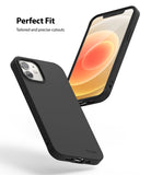 iPhone 12 Mini Case | Air-S - Matte black phone case shown from front and back angles with precise cutouts and Ringke branding.