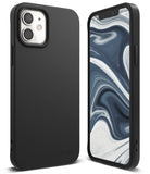 iPhone 12 Mini Case | Air-S - Matte black protective phone case shown from the back and front with a marble screen display.